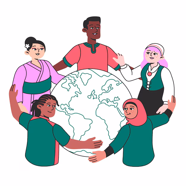 people around a globe