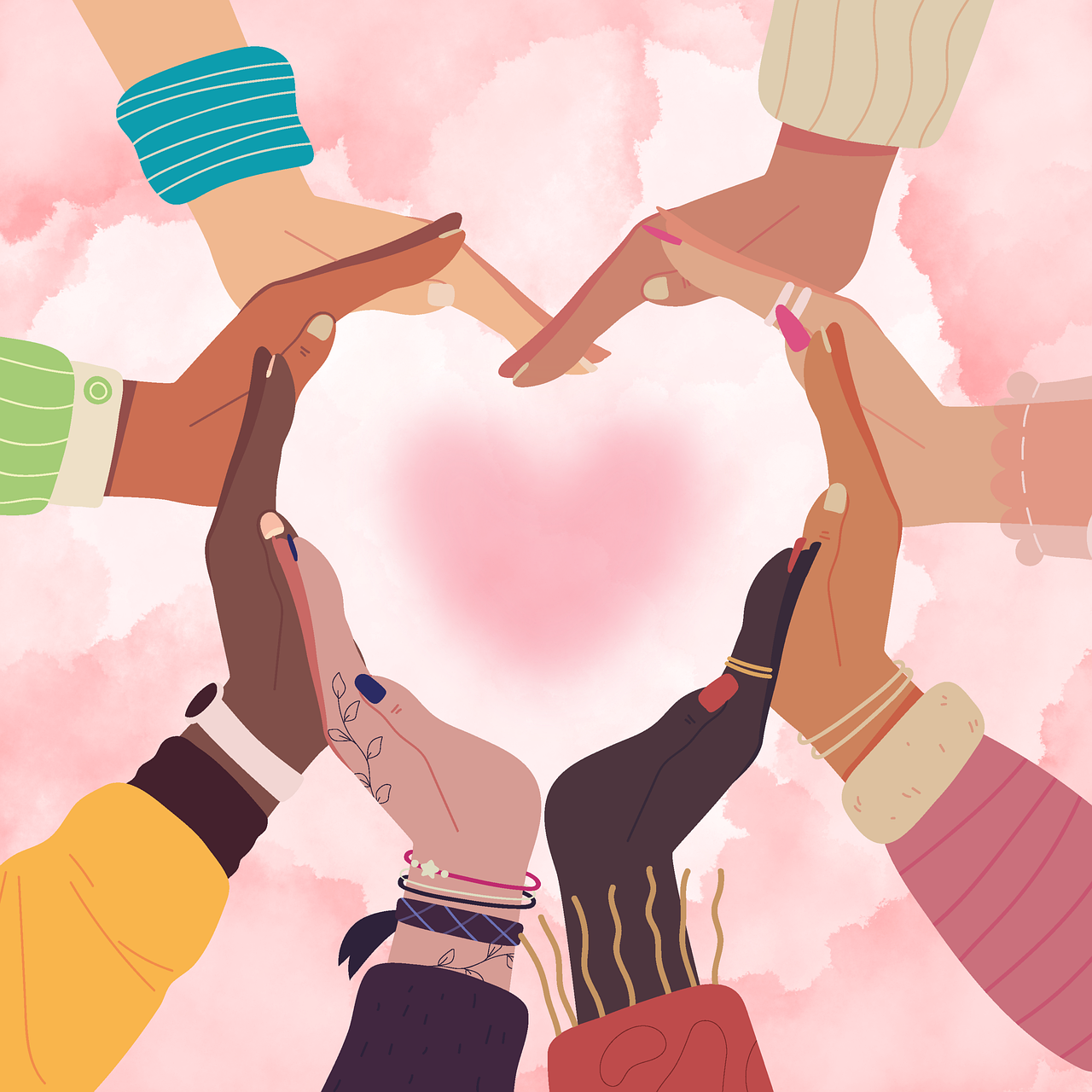 a selection of hands in a heart shape