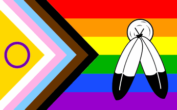 progress pride with two spirit feather logo